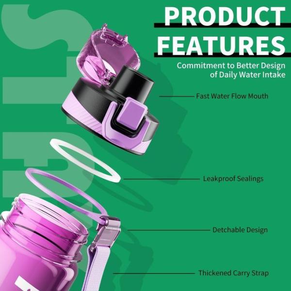 Tritan 32 Oz Motivational Water Bottle BPA Free 5507501000ML Sports Time Track Water Bottle Wide Mouth Leakproof Fashion As Gift For Christmas