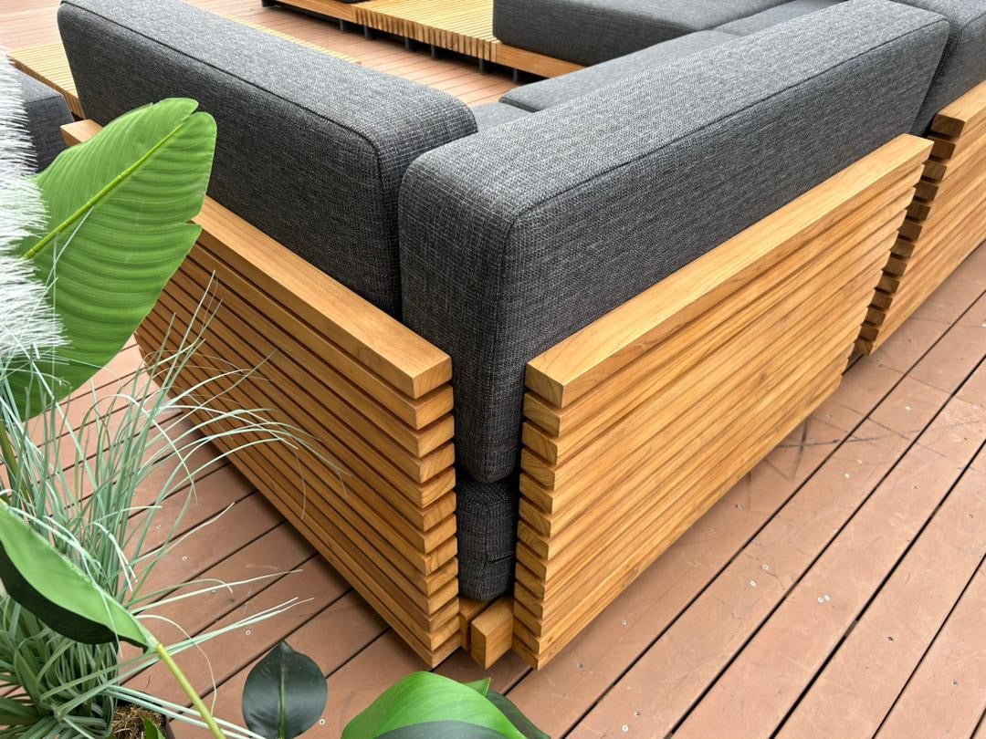 7 Seater Luxury Teak Wood Outdoor Patio Sofa Set Armless Sofa Size W99 x D104 x H56cm
