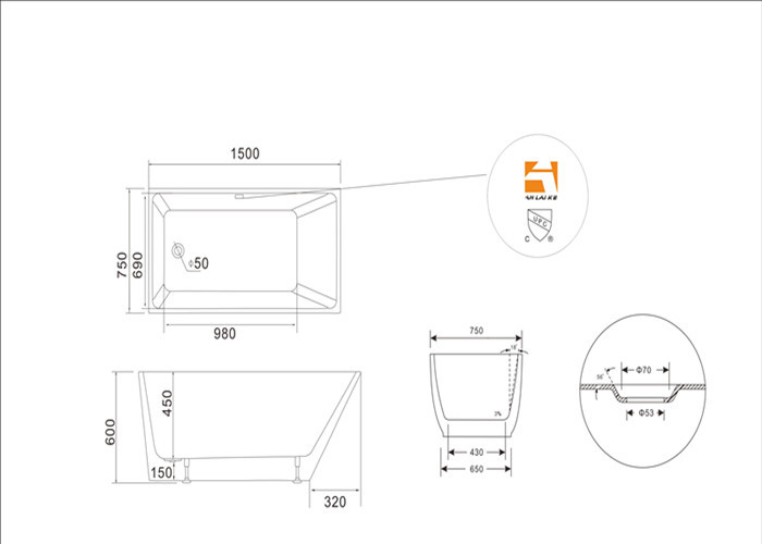 Reinforced 5 Foot Soaker Tub , Corner Freestanding Tub With Faucet Holes