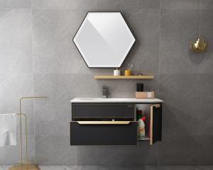 China Wall-Mounted Stainless Steel Bathroom Vanity Cabinet With Hexagonal LED Mirror wholesale