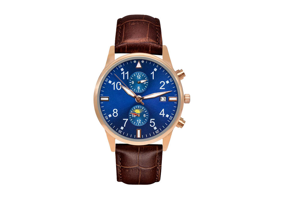 Hardened Glass Leather Wristband Watch , Quartz Stainless Steel Watch 10ATM