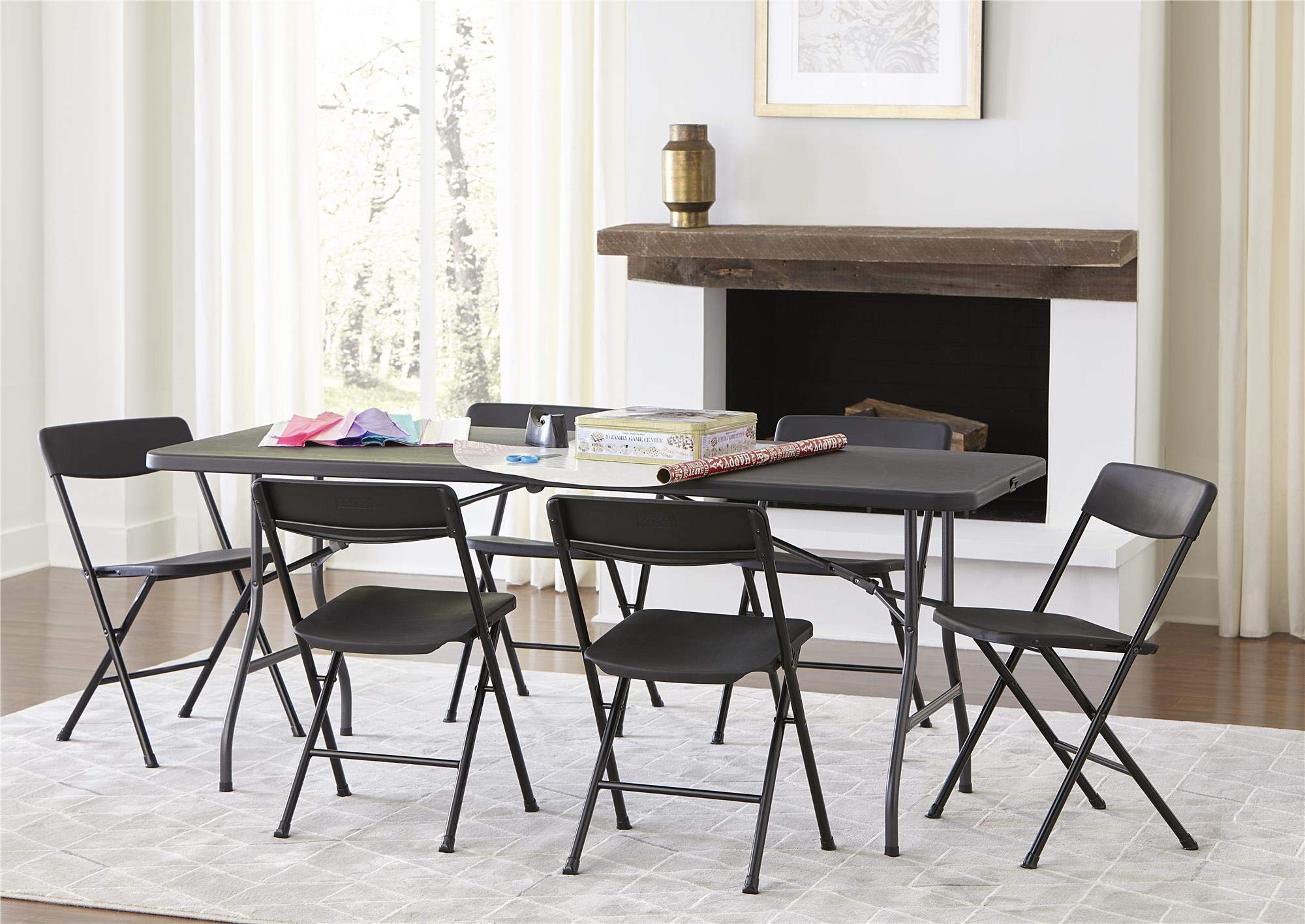 Plastic Folding Table Black 6ft Molded for Indoor Outdoor Banquet Picnic Iron Frame
