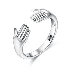 China Finger Ring For Women 925 Sterling Silver Double Hand Shape Ring wholesale
