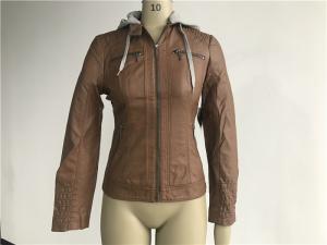 China Grey Pu Leather Coat Melange Detachable Hooded Camel Tw74382 wholesale