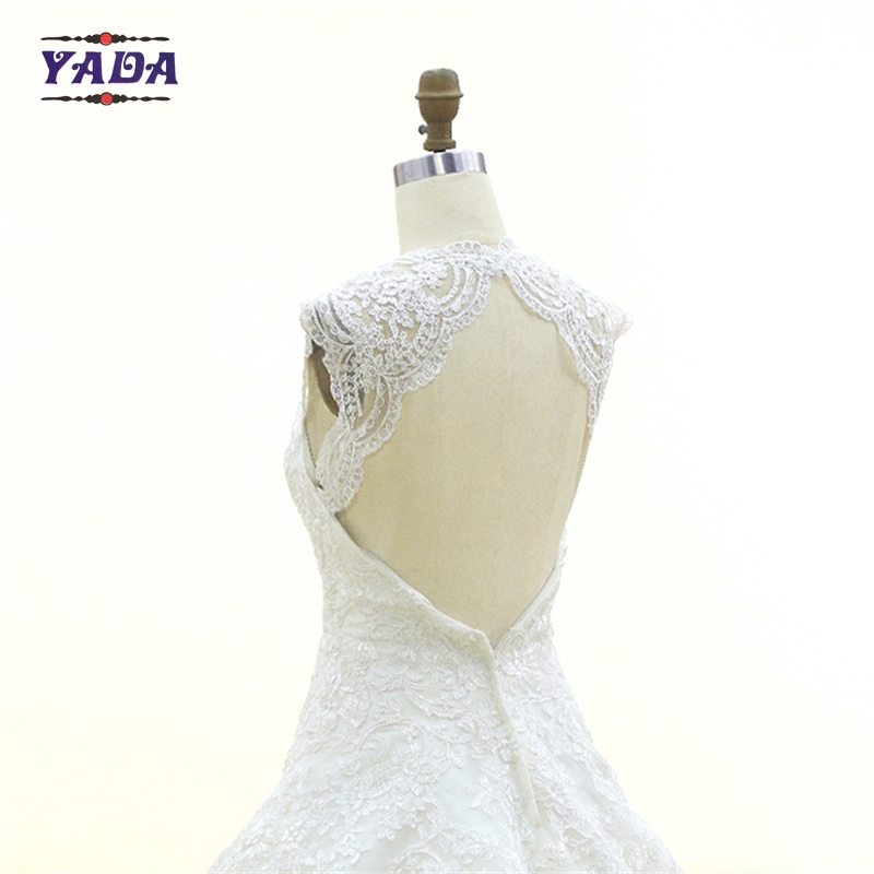 Latest elegant v-neck backless embroidery mullet luxury dress vintage lace wedding gown
