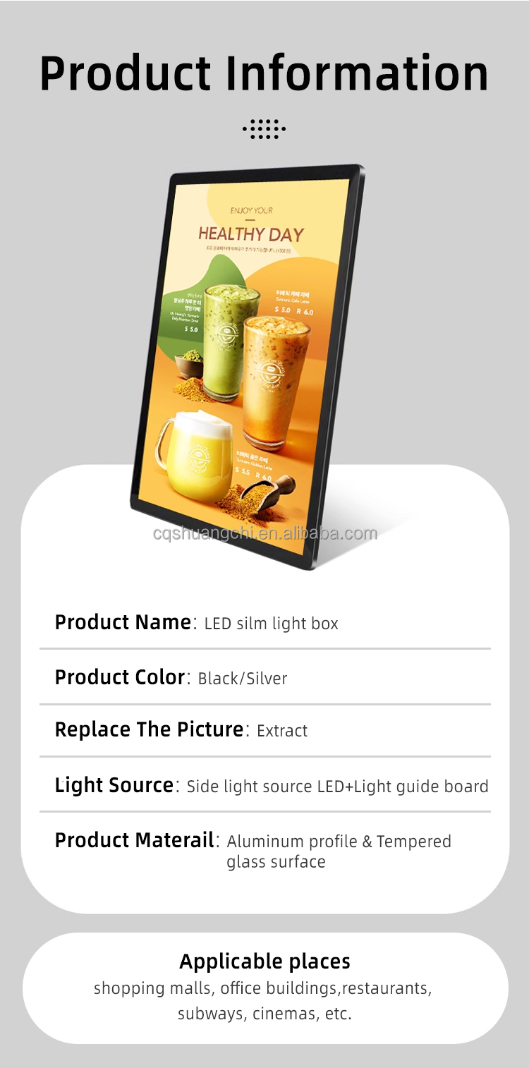 9mm Thickness Aluminum Frame Ultra Slim Light Box for Fast Food Advertising Posters