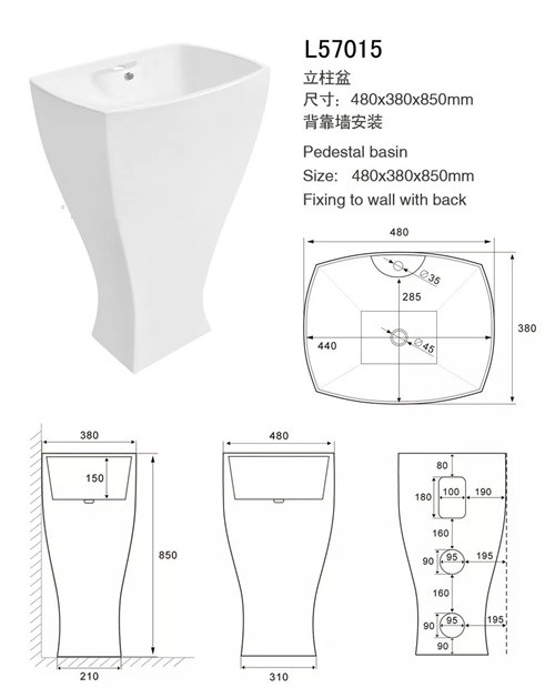 Non Porous Bathroom Sinks And Vanities / Contemporary Pedestal Sink Anti Leak