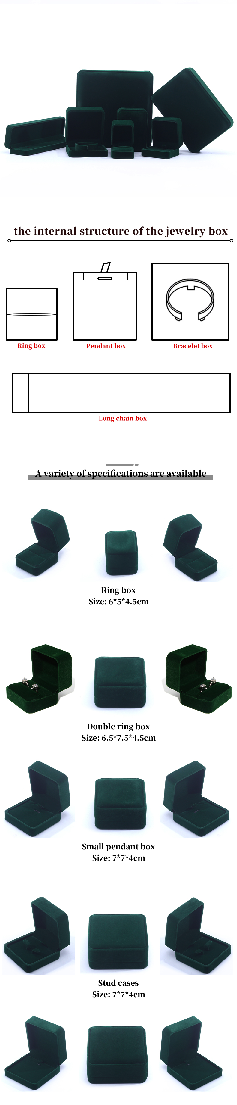 Customer's Logo Green Velvet Jewelry Box for Necklace Stud Earrings Bracelet Packaging