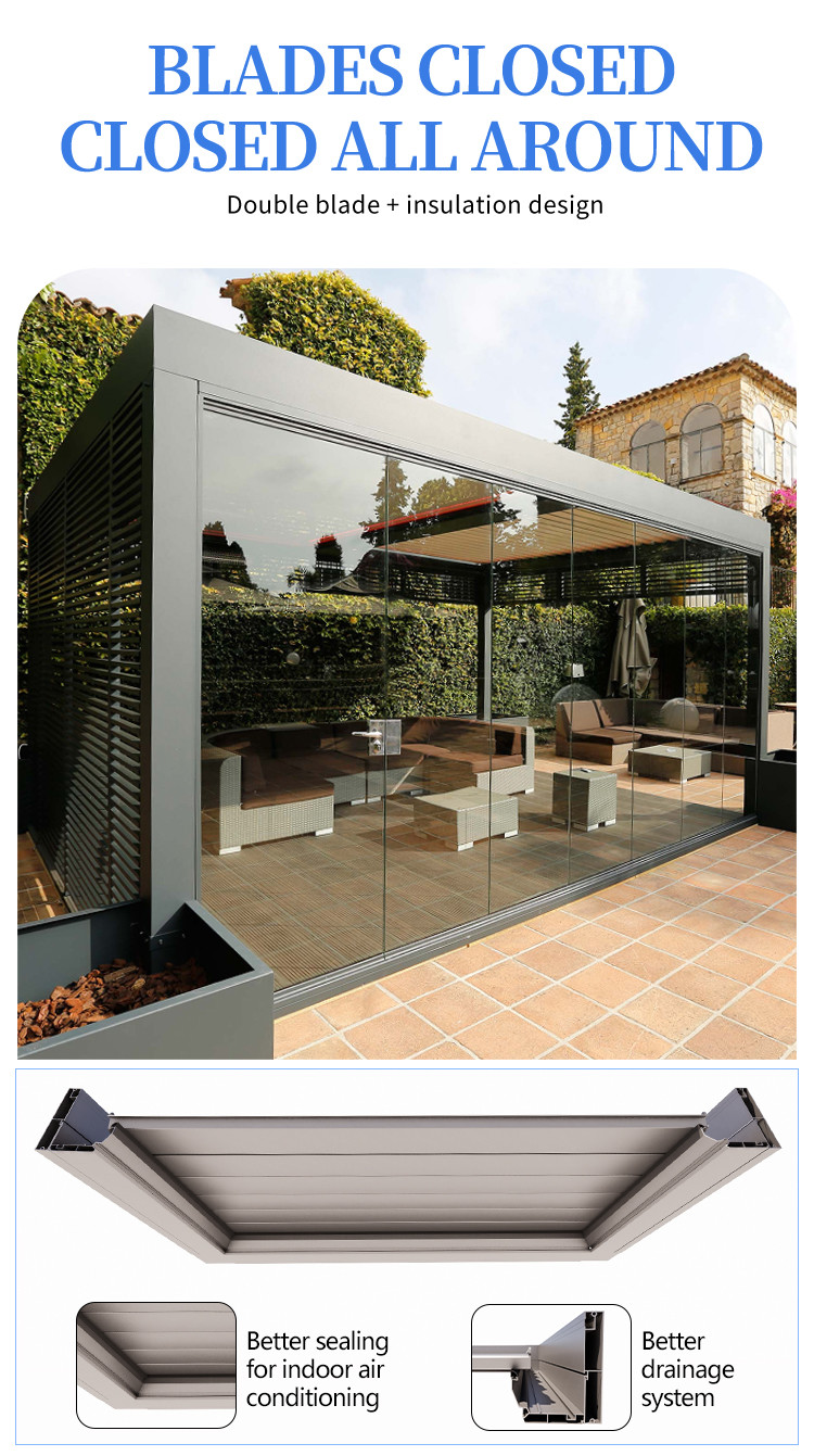 Modern Outdoor Motorized Retractable Roof Pergola with ip67 Testing and Customized Aluminium Frame