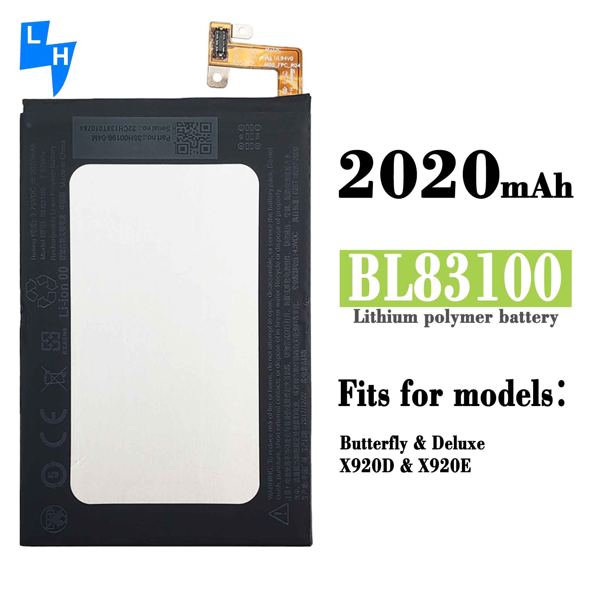 2020mAh BL83100 For HTC Deluxe One X5 Lithium Polymer Mobile Phone Battery and Black