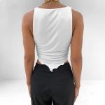 Ruffled Diamond Hem Slim Ladies V Neck Tank Top Sleeveless
