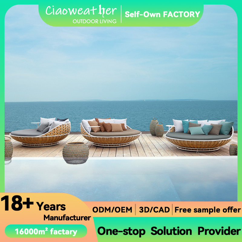 Hotel Restaurant Banquet Home Coffee Outdoor Swing Chair with Cushion Sunbed Porch Swing Bed Sofa Rattan Patio Furniture Sets