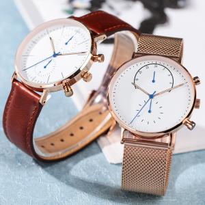 China Analog Quartz Couple Watches 3ATM Mesh Strap Leather Couple Watches wholesale