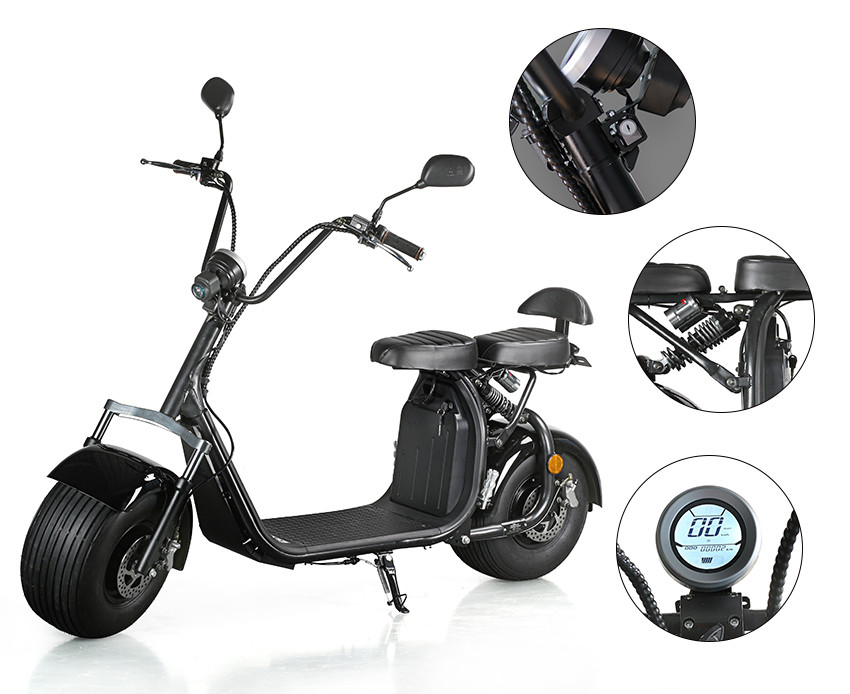 EcoRider 2 Wheel Electric Scooter Big Battery Power 60v 1500w Front Shock Absorber Citycoco