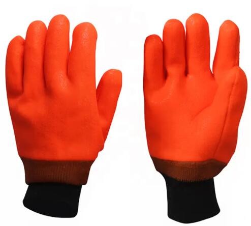 Orange PVC Coated Gloves 27cm Acid Resistant Cold Proof Chemical Protection
