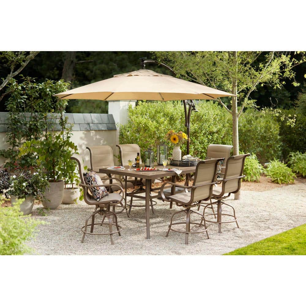 Outdoor Furniture AJUNION 11ft Waterproof Cantilever Umbrella with Solar Power LED