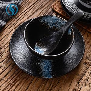 China Round Enameled Retro Black Porcelain Dinnerware Scratches Resistant wholesale