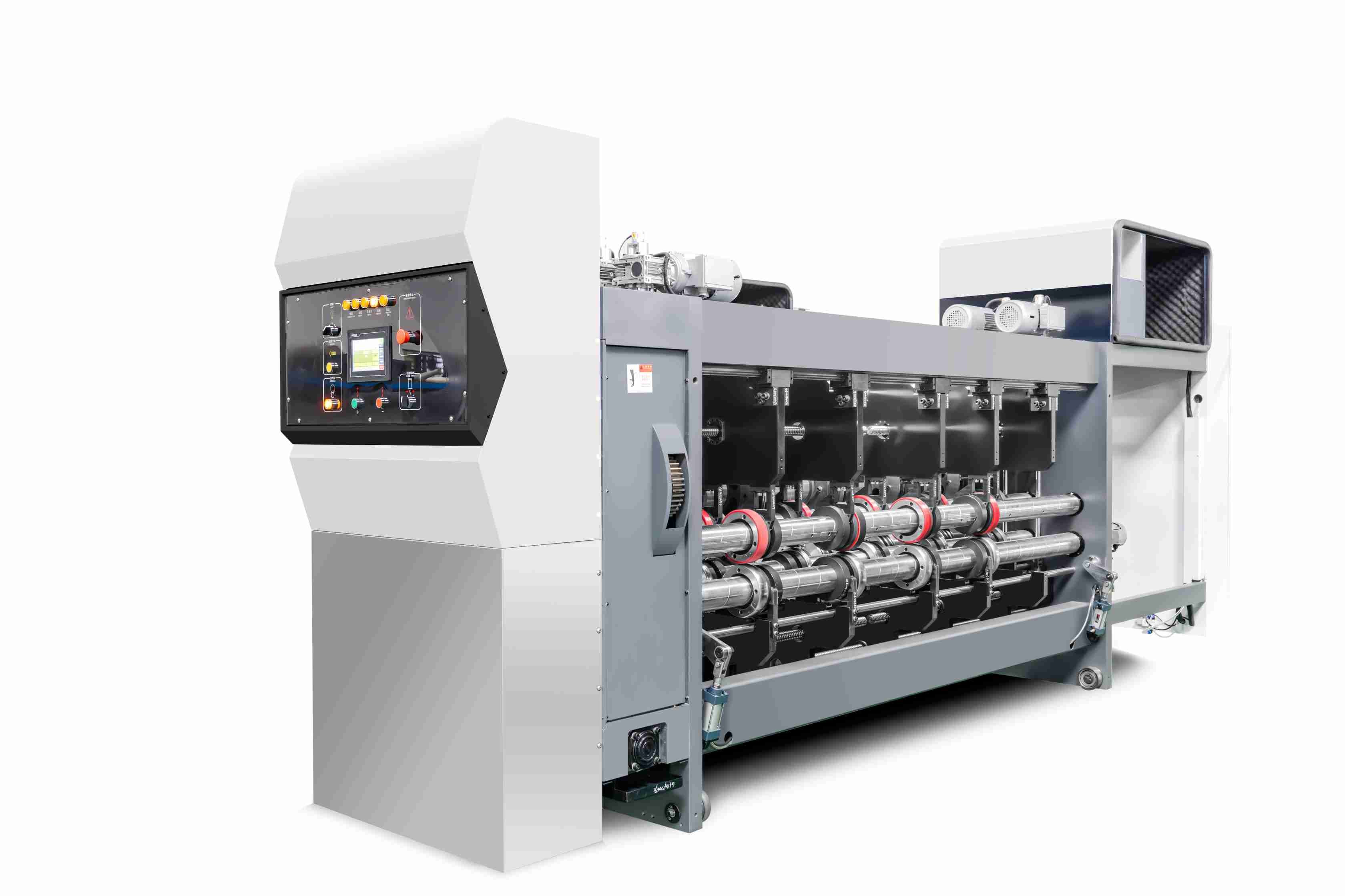 Lead Edge Vacuum Transfer 4 Color Printer Slotter Die Cutter Vibrator Stacker For Corrugated Cardboard