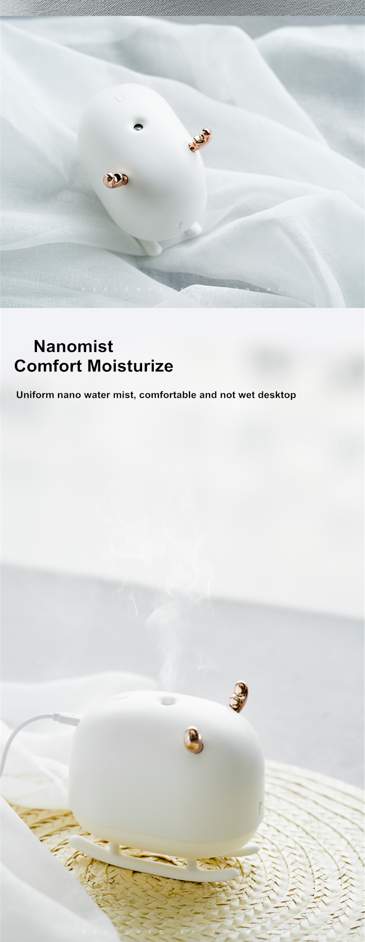 260ML Sleigh Deer Ultrasonic Air Humidifier Aroma Essential Oil Diffuser for Home Car USB Fogger Mist Maker with LED Nig