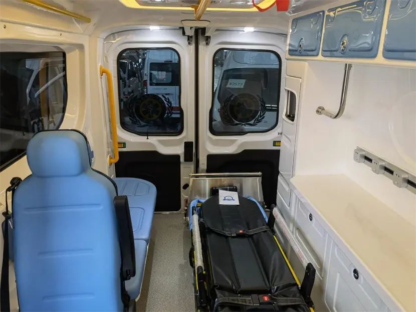 Full Set Of Basic Medical Equipment And Ventilation System On Board The Ambulance For Routine First Aid Duties