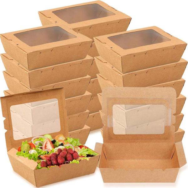 Custom Paper Box Gift Packaging Salad Paper Box Meal Lunch Take Away Food Box for Eat with PET Window