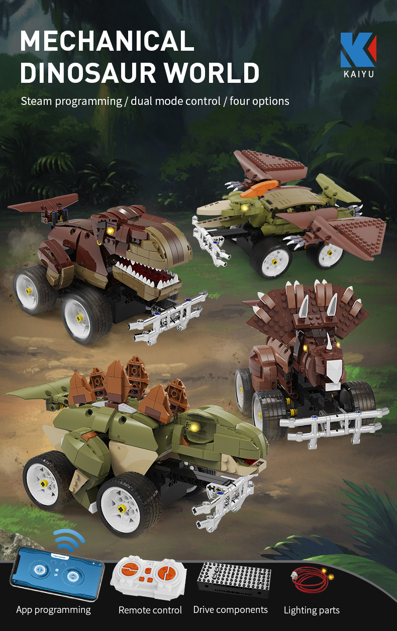Creative Electronic Dinosaur Toys DIY Educational Rc Car Kids Blocks Toys Building