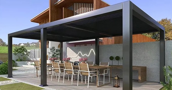 Metal Pavilion Frame Outdoor Courtyard Leisure Pavilion Aluminum Louvered Pergola