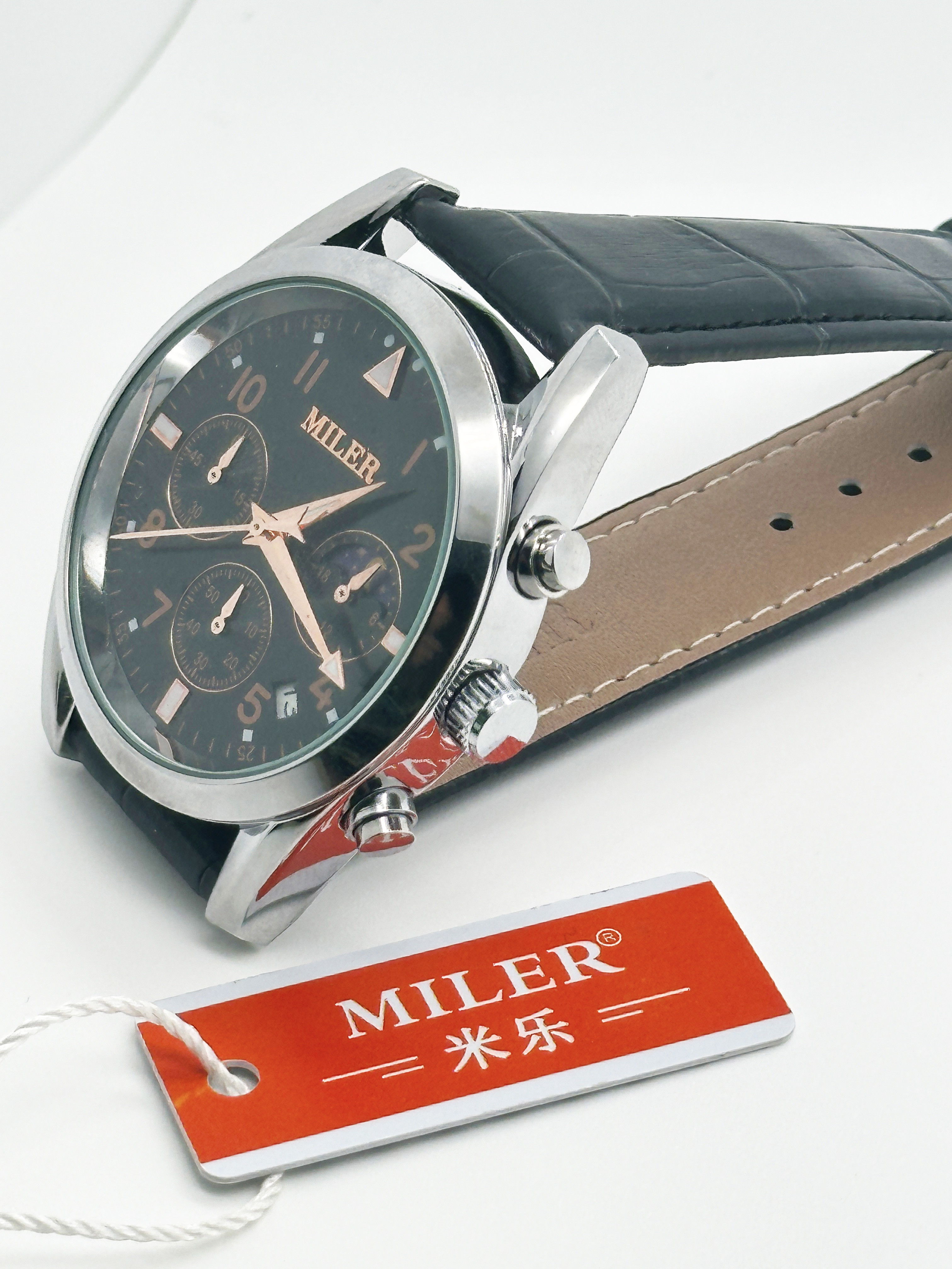 OEM Round Leather Wrist Band Watch Gift Quartz Watch Customized