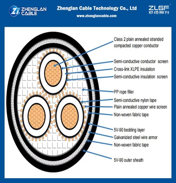 6.35/11kV Power Cable Aluminum / Copper XLPE Insulate Underground Steel Wire