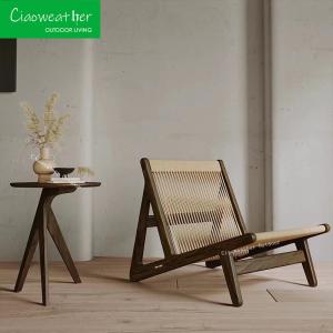 China Outdoor Waterproof Teak Frame Villa Patio Furniture Modern Eco-friendly Solid Wood Rope Chair Set for Garden Sofa wholesale