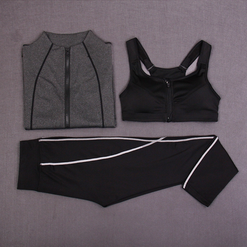 CPG Global High Quality Breathable 3 Pieces Sets Long Sleeves Gym Running Racerback Sports Bra with Yoga Pants T1016