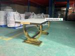 Silver Gold Stainless Steel Leg Dining Table Set 6 Seater With Marble Top