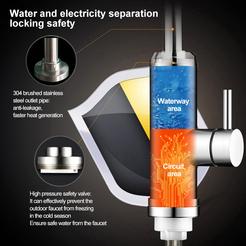 3000 Watt Digital Control Electric Faucet Anti Leakage 360 Degree Kitchen Tap EMC