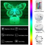 Acrylic 3W 3D Illusion Night Light Lamp Butterfly Shape For Girls