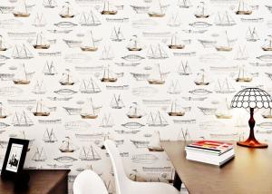 China White Boat Pattern Modern Removable Wallpaper , Luxury Non Woven Wallcovering wholesale