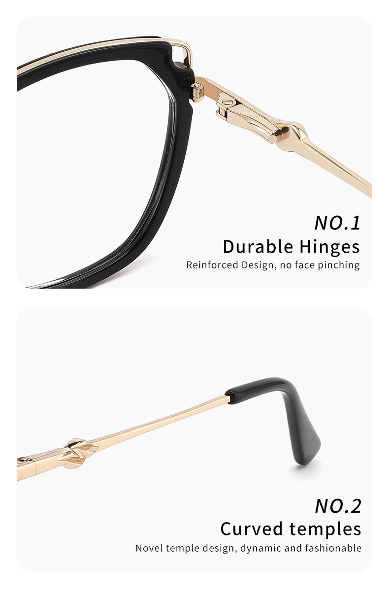 Optical Acetate And Metal Eyeglasses Slim Metal Temples Cat Eye Shape For Women