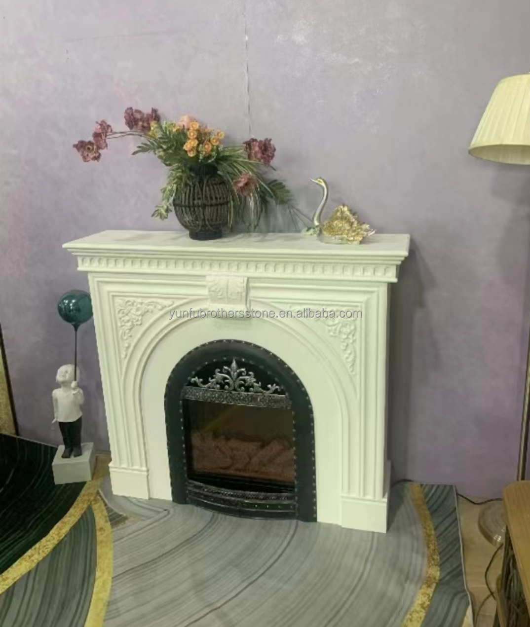 Villa Living Room Fireplace Surrounds Modern Indoor Marble Stone Fireplaces Customized