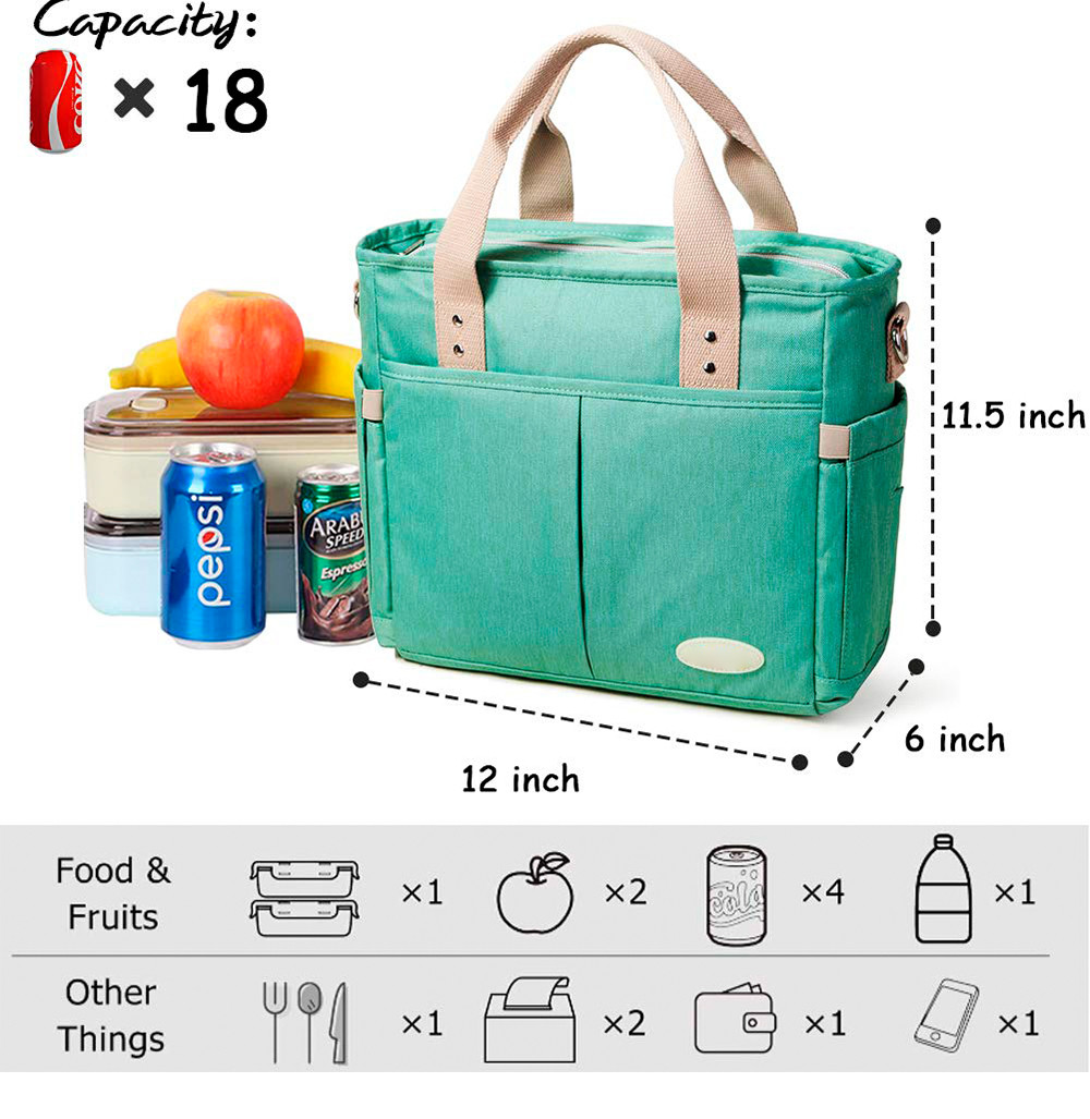 Women Pure Color Insulated Lunch Box With Detachable Shoulder Strap
