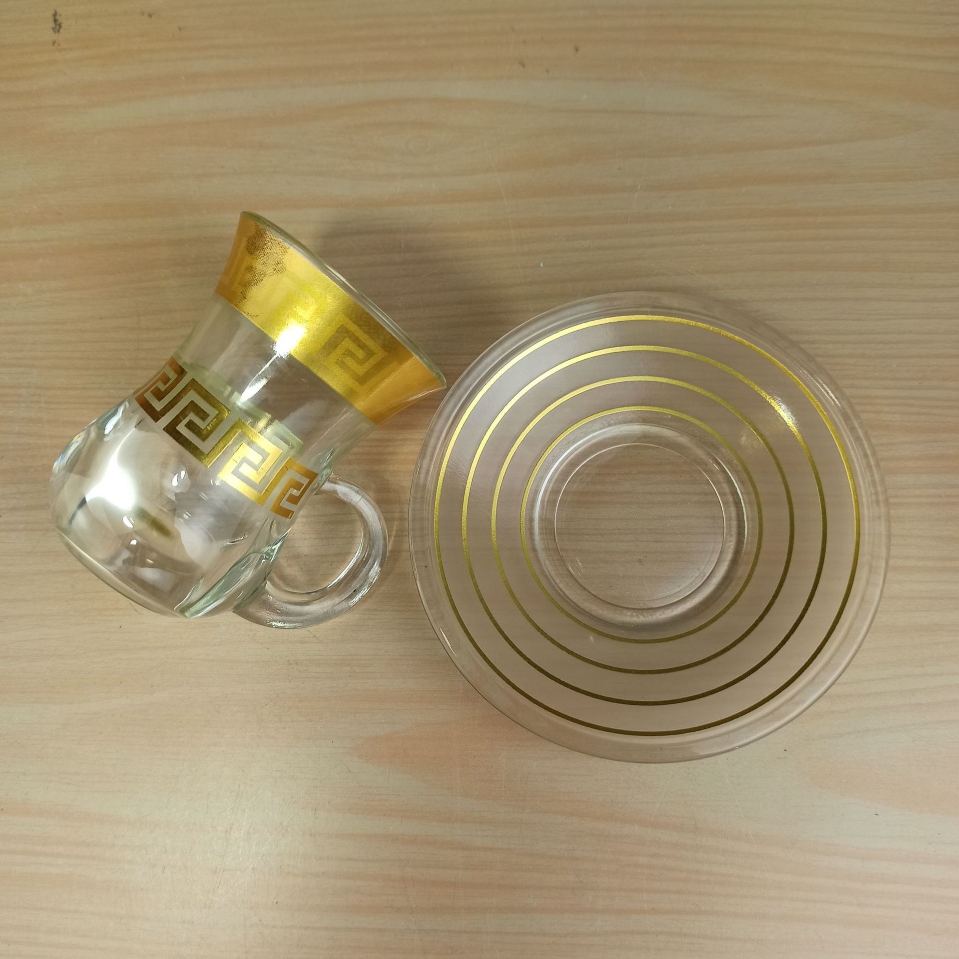 100ml Gold Drawing Glass Cup And Saucer Set Arabic Style