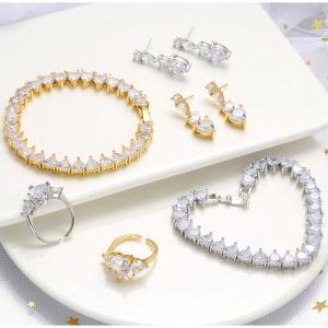 China Pave Hip Hop Gold Plated Jewelry Cubic Zircon Cuban Bracelet Necklace Ring Earrings Set wholesale