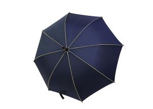 China Durable Mens Navy Blue Umbrella Wooden Curved Handle For Rain Shine Weather wholesale