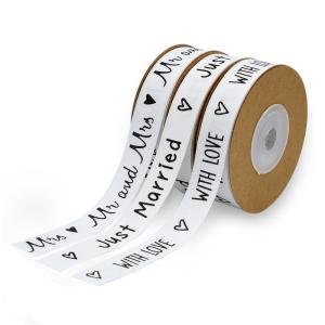 China Custom Printed Cotton Ribbon 15mm*10m White Gift Packing Ribbon wholesale