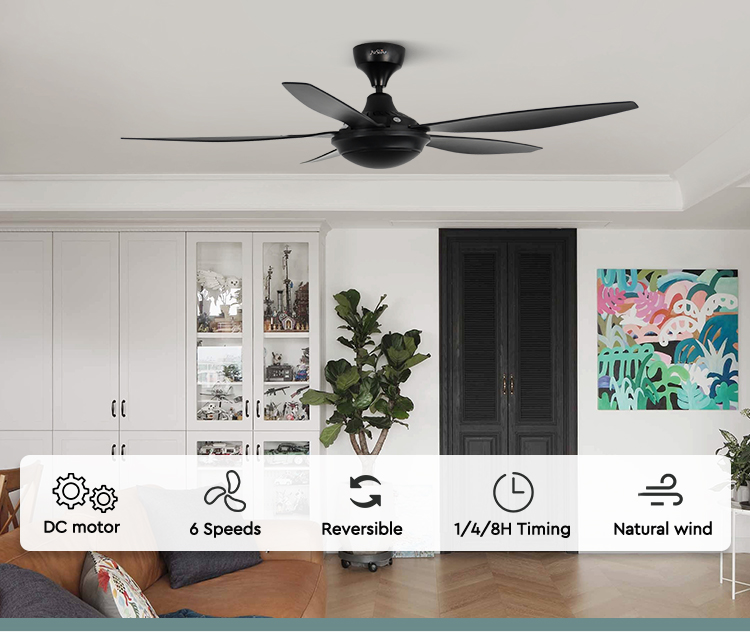 54 Inches 1stshine Black Plastic Ceiling Fan with Remote Control and Air Cooling Fan