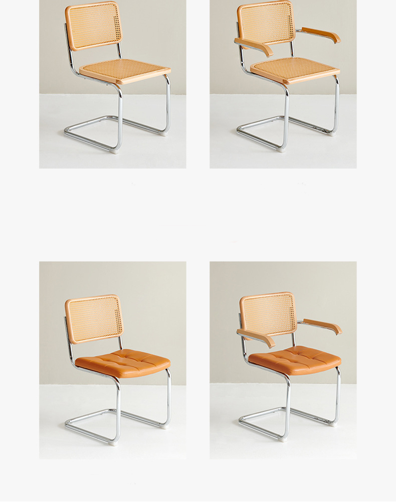 Customized Cafe Mid Century Cane Dining Chairs With Stainless Steel Frame