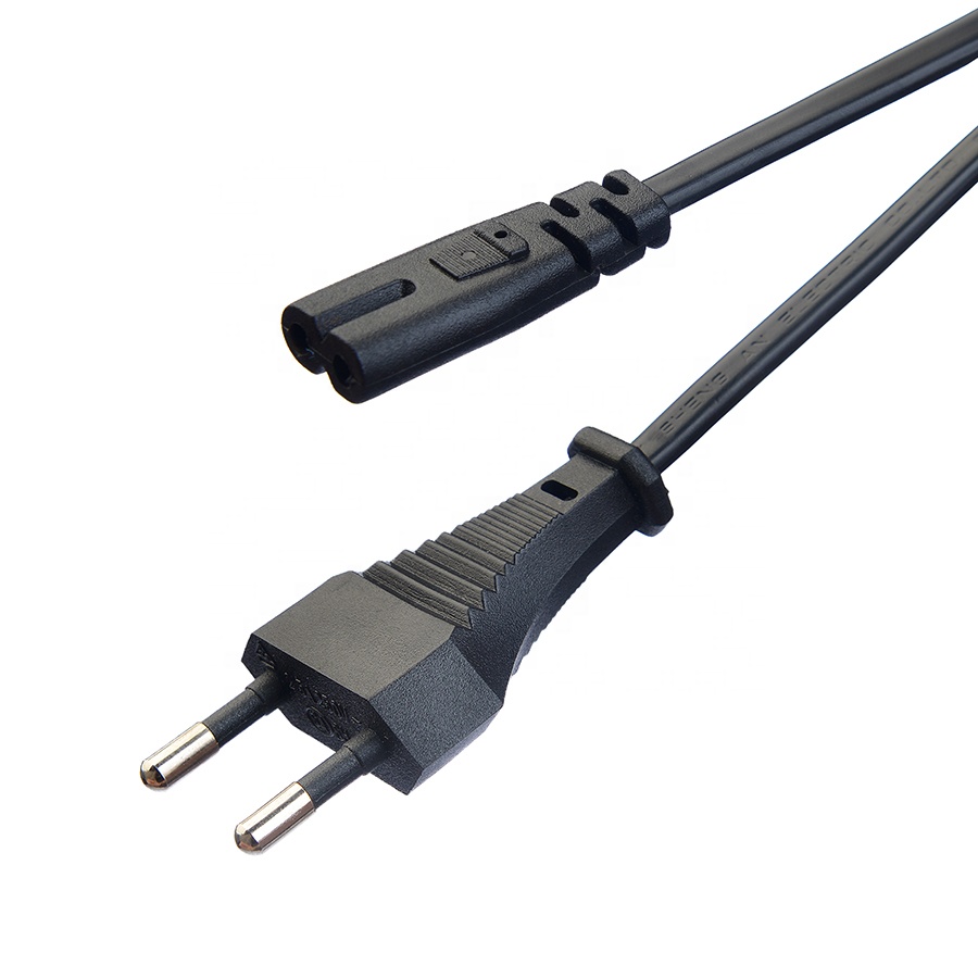 Non-Grounding European VDE 2 Prong Round Pin 2.5A Waterproof Plug Power Cord Extension Cords for Black Electrical Kettles