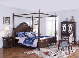Palatial Villa House Bedroom Furniture set Classic Wooden King size Bed with Grand Night table with Decoration display