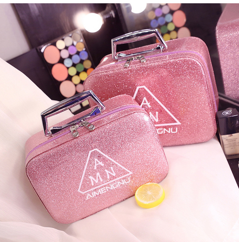 Splash Proof PU Leather Glitter Makeup Bag Case