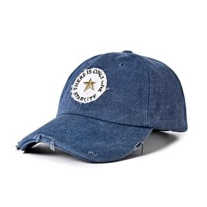 China Unisex Distressed Washed Denim Baseball Cap 58cm Embroidered Logo wholesale