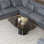 Satin Finish Tempered Glass Coffee Table Brushed Gold Rectangle Coffee Table