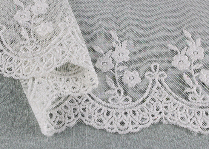 Embroidered Floral Lace Fabric Scolloped Edging Nylon Mesh Cotton Lace Bridal Ribbon
